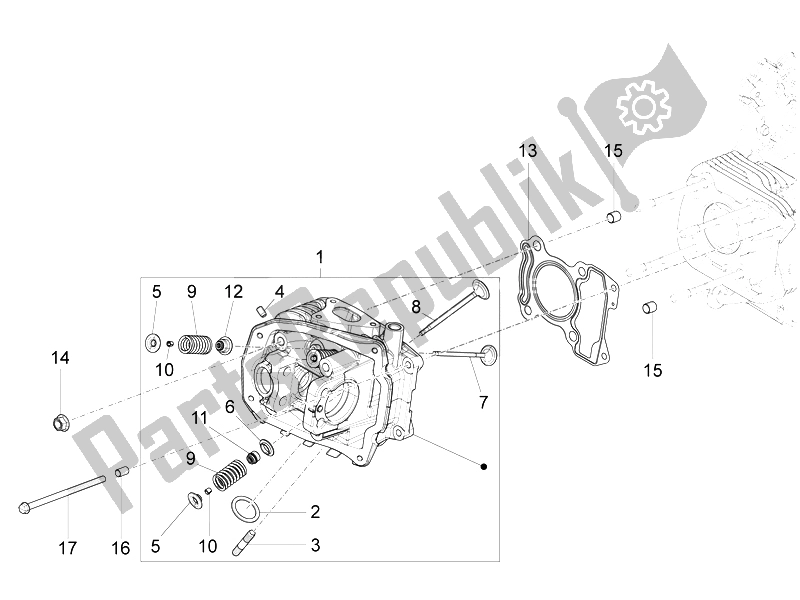 Toutes les pièces pour le Unité De Tête - Valve du Piaggio FLY 125 4T 3V IE E3 DT 2014