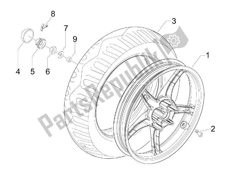 All parts for the Rear Wheel of the Piaggio FLY 150 4T E3 2008