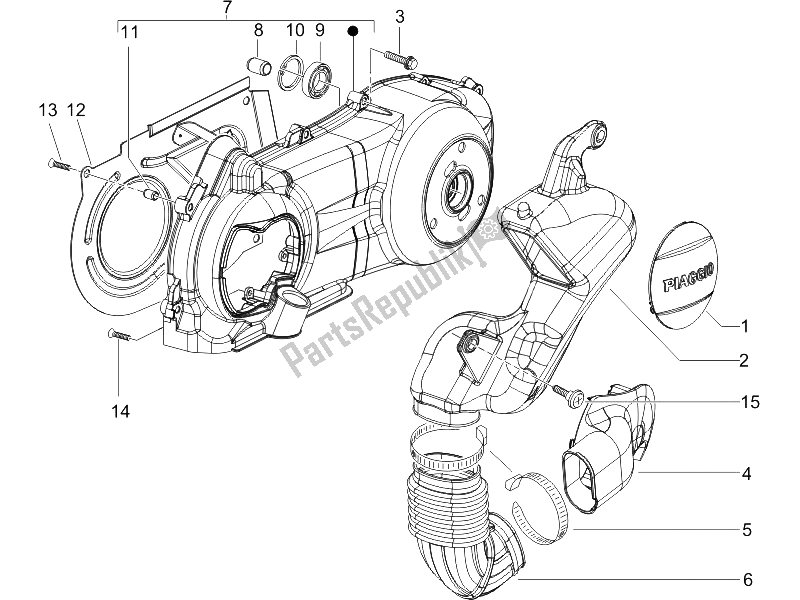 Alle onderdelen voor de Carterafdekking - Carter Koeling van de Piaggio X8 200 2005