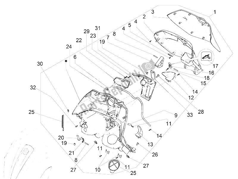 Todas las partes para Guantera Frontal - Panel De Rodilleras de Piaggio Beverly 300 IE ABS E4 EU 2016