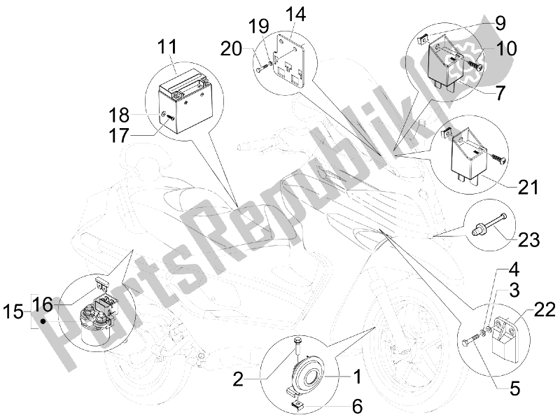 All parts for the Remote Control Switches - Battery - Horn of the Piaggio X EVO 400 Euro 3 2007