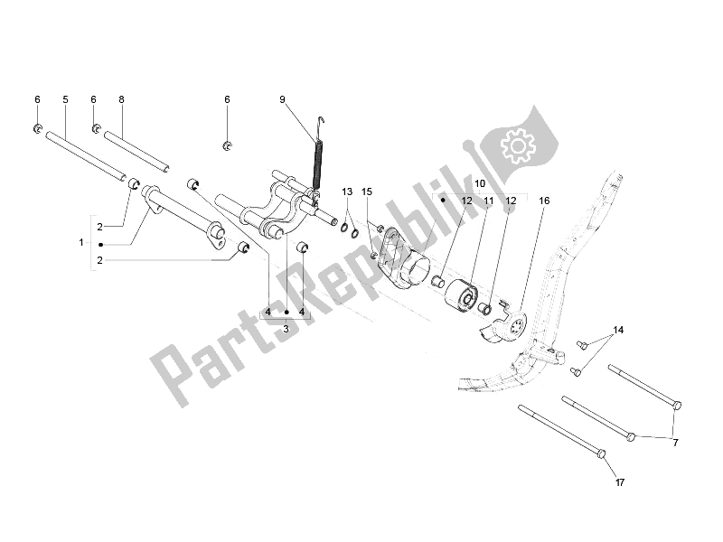 All parts for the Swinging Arm of the Piaggio Liberty 125 4T PTT E3 F 2007