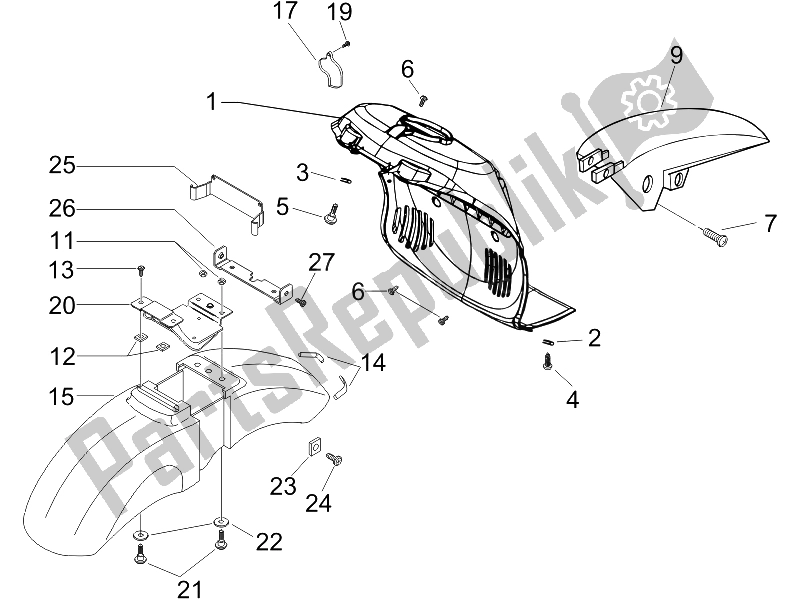 All parts for the Wheel Huosing - Mudguard of the Piaggio Beverly 400 IE E3 2006