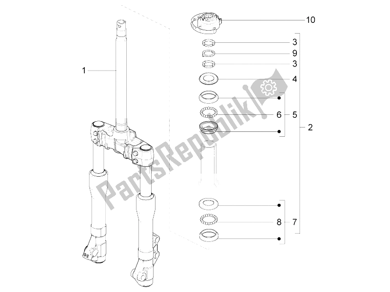 All parts for the Fork/steering Tube - Steering Bearing Unit of the Piaggio BV 350 4T 4V IE E3 ABS USA 2015