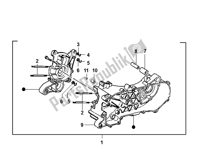 All parts for the Crankcase of the Piaggio AC Typhoon 50 2000 - 2010