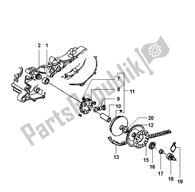 All parts for the Variateur of the Piaggio AC Typhoon 50 2000 - 2010