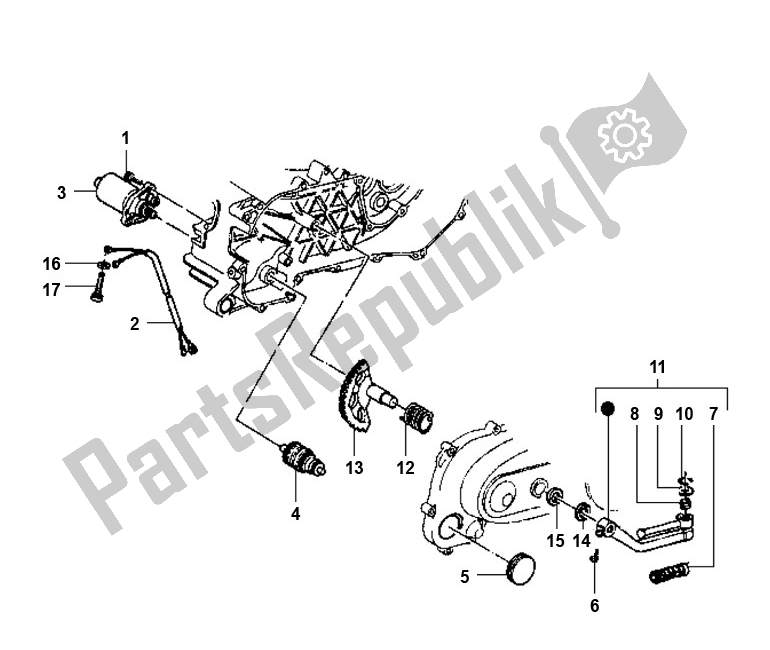 All parts for the Startmotor/kickstarter of the Piaggio AC Typhoon 50 2000 - 2010