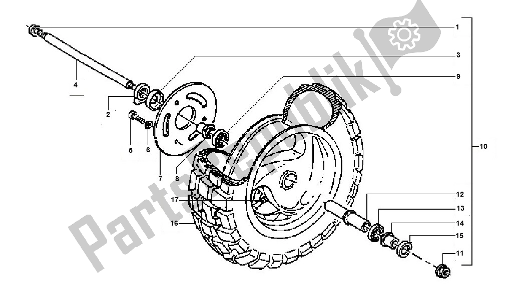 All parts for the Front Wheel of the Piaggio AC Typhoon 50 2000 - 2010