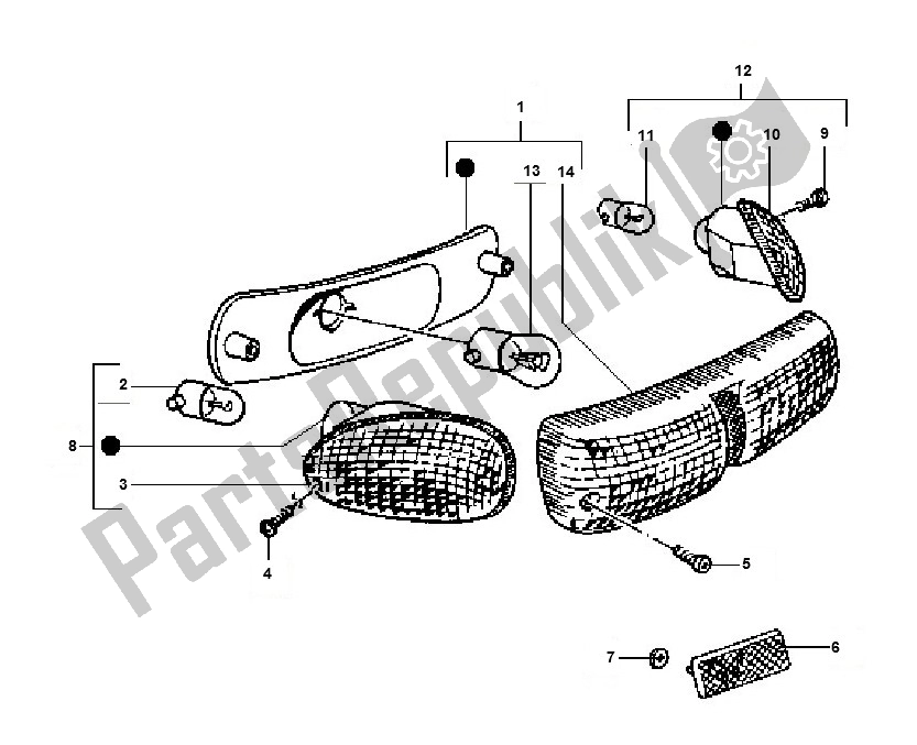 All parts for the Taillight of the Piaggio AC Typhoon 50 2000 - 2010