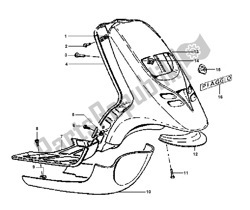 All parts for the Voorscherm - Onderspoiler of the Piaggio AC Typhoon 50 2000 - 2010