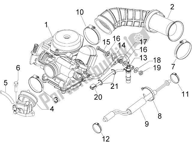 Tutte le parti per il Carburatore, Gruppo - Raccordo del Piaggio FLY 50 4T 4V USA 1 2014
