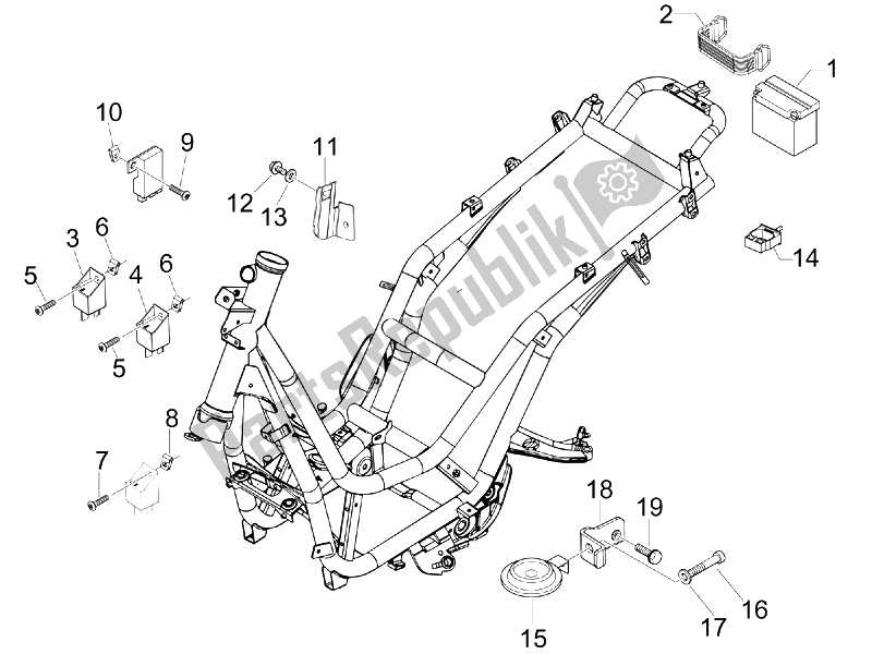 All parts for the Remote Control Switches - Battery - Horn of the Piaggio BV 250 Tourer USA 2008