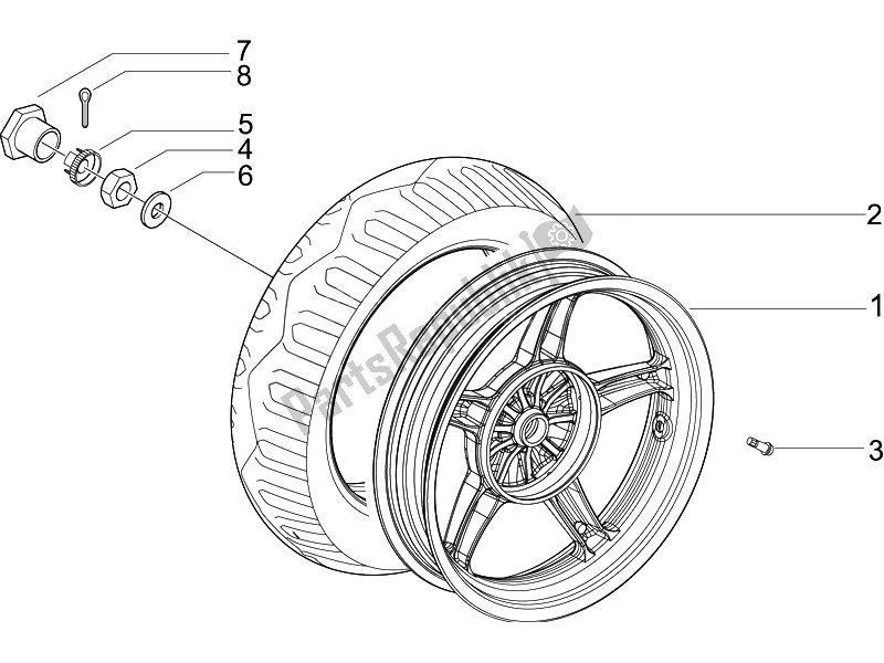 All parts for the Rear Wheel of the Piaggio Liberty 50 4T PTT B NL 2007