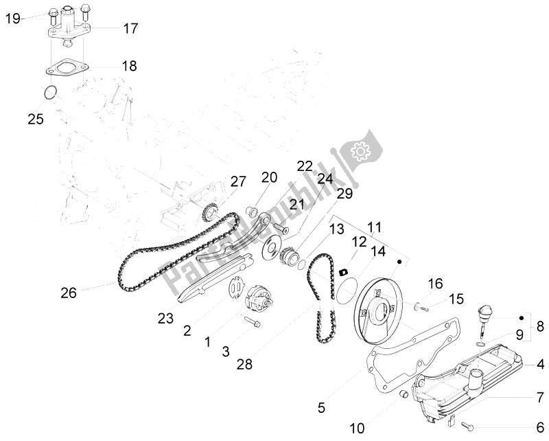 All parts for the Oil Pump of the Piaggio Liberty 125 4T 2V IE PTT I 2012