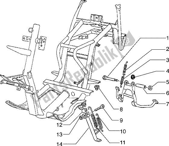 All parts for the Central Stand-side Stand of the Piaggio Hexagon 125 1996