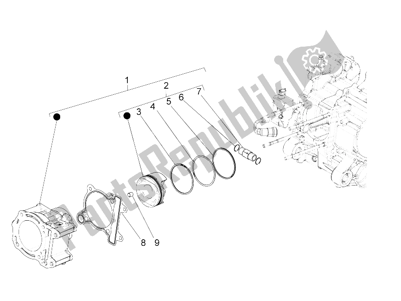 Todas las partes para Unidad De Pasador Cilindro-pistón-muñeca de Piaggio BV 350 4T 4V IE E3 USA CA 2012