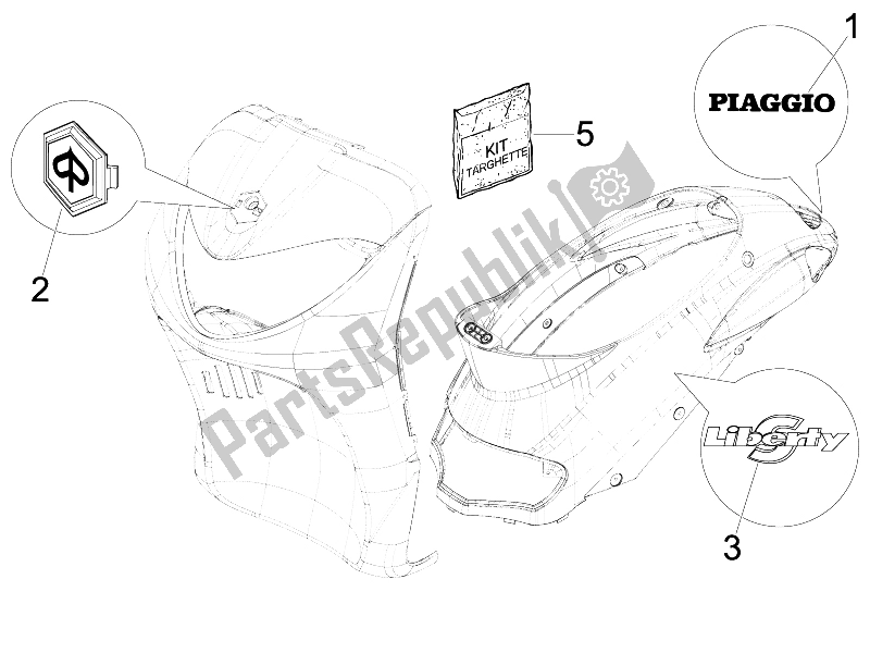 Tutte le parti per il Piatti - Emblemi del Piaggio Liberty 125 4T Sport 2006