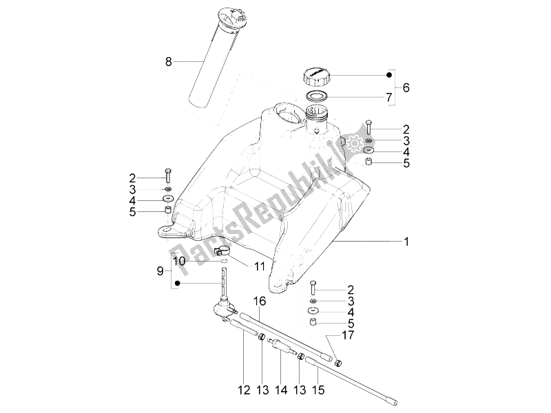Tutte le parti per il Serbatoio Di Carburante del Piaggio Typhoon 50 4T 4V E2 USA 2012
