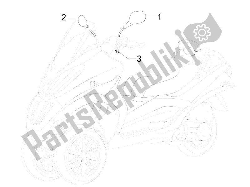 Alle onderdelen voor de Drijvende Spiegel / S van de Piaggio MP3 300 4T 4V IE ERL Ibrido 2010