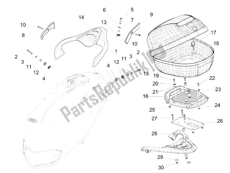 All parts for the Rear Luggage Rack of the Piaggio Liberty 150 4T E3 MOC 2009