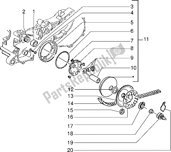 All parts for the Driving Pulley of the Piaggio NTT 50 1995