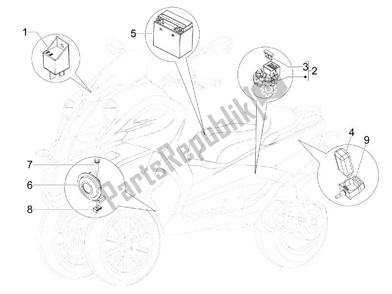 All parts for the Remote Control Switches - Battery - Horn of the Piaggio MP3 500 Sport USA 2010