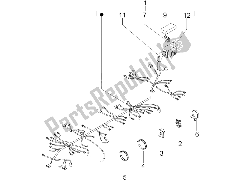 All parts for the Main Cable Harness of the Piaggio Liberty 125 4T 2V IE PTT I 2012