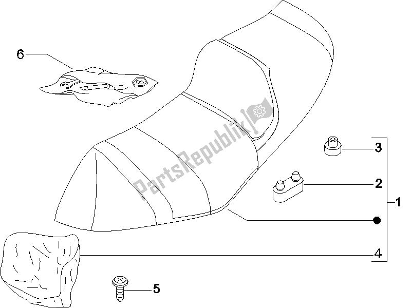 All parts for the Saddle/seats of the Piaggio X8 250 IE UK 2005