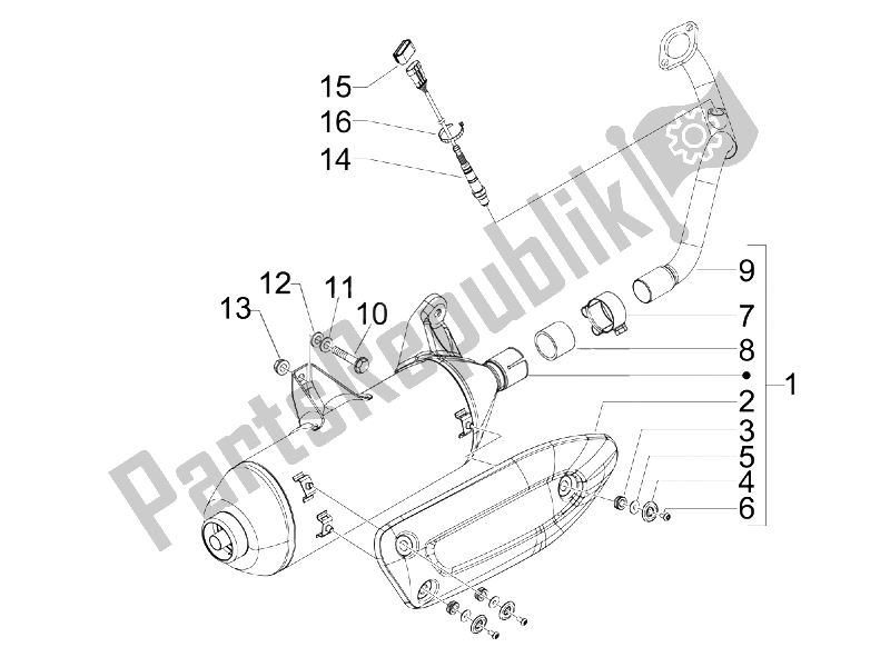 All parts for the Silencer of the Piaggio X7 300 IE Euro 3 2009