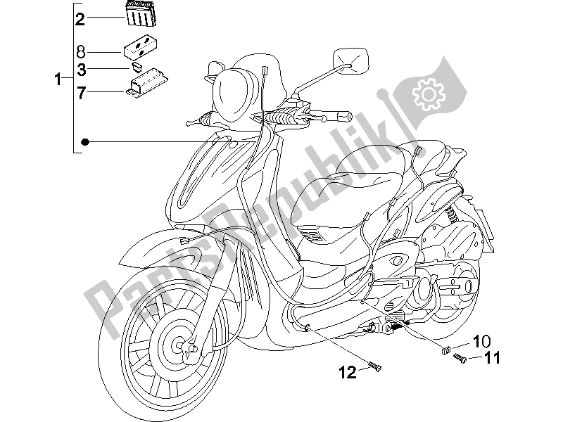 All parts for the Main Cable Harness of the Piaggio Beverly 500 2005