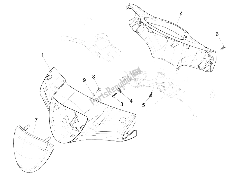 All parts for the Handlebars Coverages of the Piaggio Liberty 50 4T PTT 2009