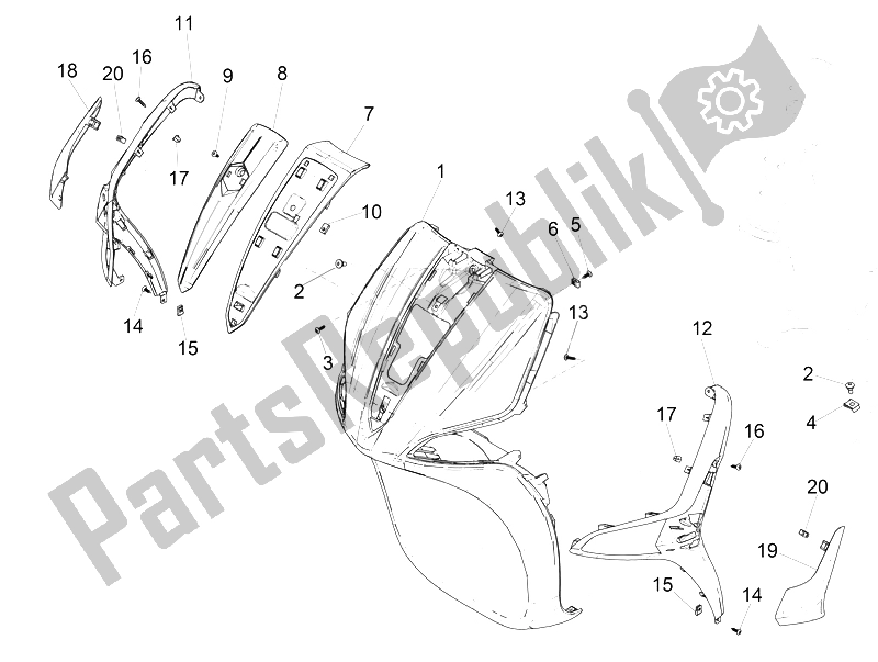 Toutes les pièces pour le Bouclier Avant du Piaggio Liberty 150 Iget 4T 3V IE ABS EU 2015