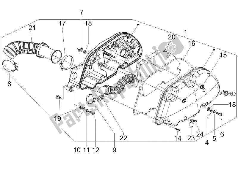 All parts for the Air Filter of the Piaggio X8 125 Potenziato UK 2005