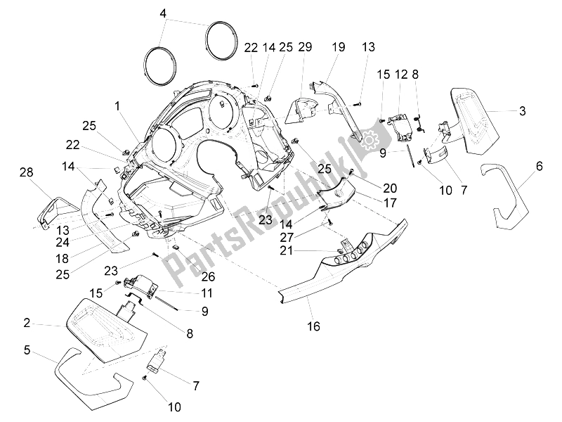 Toutes les pièces pour le Couvercles Avant - Bavettes du Piaggio X 10 125 4T 4V I E E3 2012