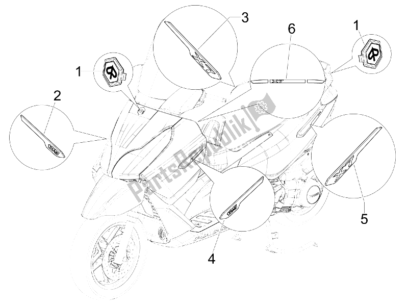 Toutes les pièces pour le Plaques - Emblèmes du Piaggio X7 125 Euro 3 2008