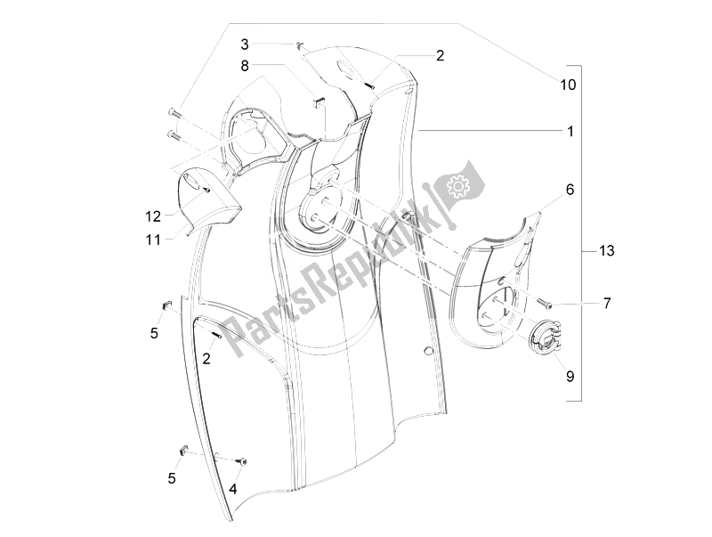 Todas las partes para Guantera Frontal - Panel De Rodilleras de Piaggio Carnaby 125 4T E3 2007