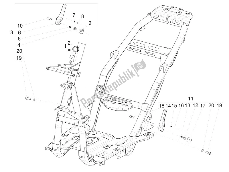 All parts for the Frame/bodywork of the Piaggio NRG Power DD H2O CH 50 2011