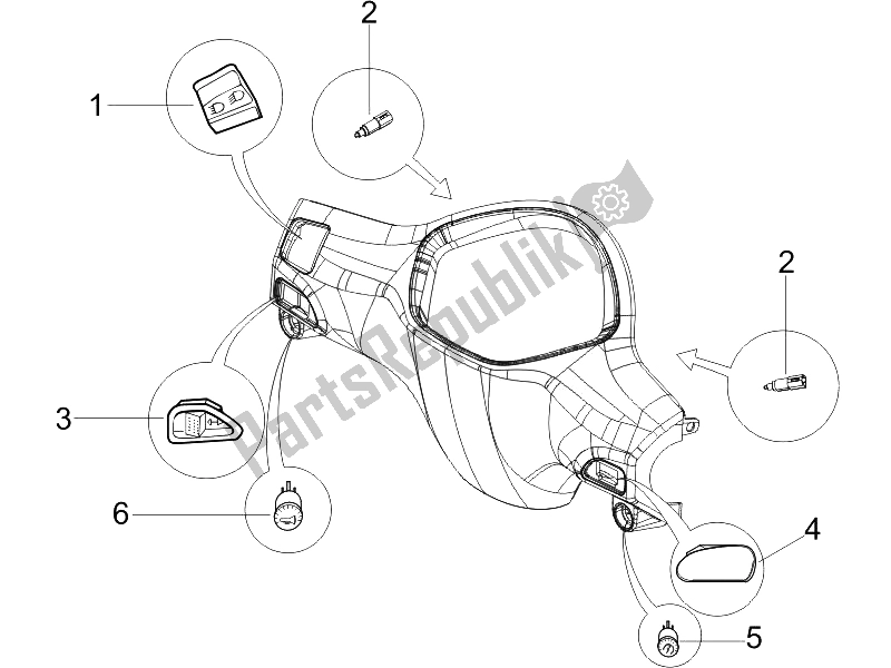 All parts for the Selectors - Switches - Buttons of the Piaggio Liberty 125 4T 2V IE PTT I 2012