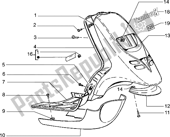 Tutte le parti per il Schermo Frontale-pedana-spoiler del Piaggio Typhoon 125 X 2000