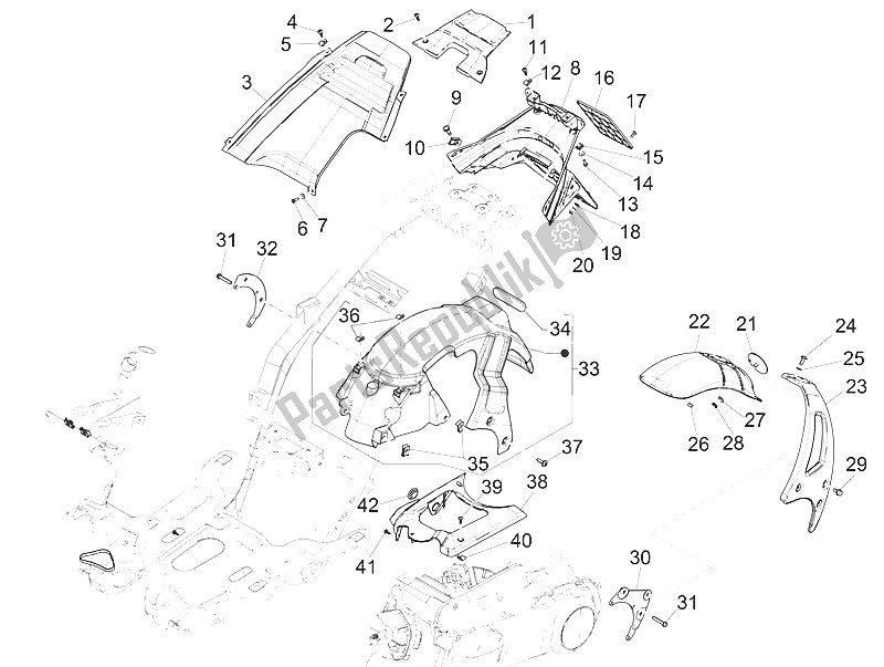 Toutes les pièces pour le Capot Arrière - Protection Contre Les éclaboussures du Piaggio NRG Power DD 50 2016