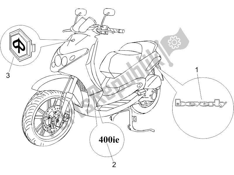 Alle onderdelen voor de Borden - Emblemen van de Piaggio Beverly 400 IE E3 2006