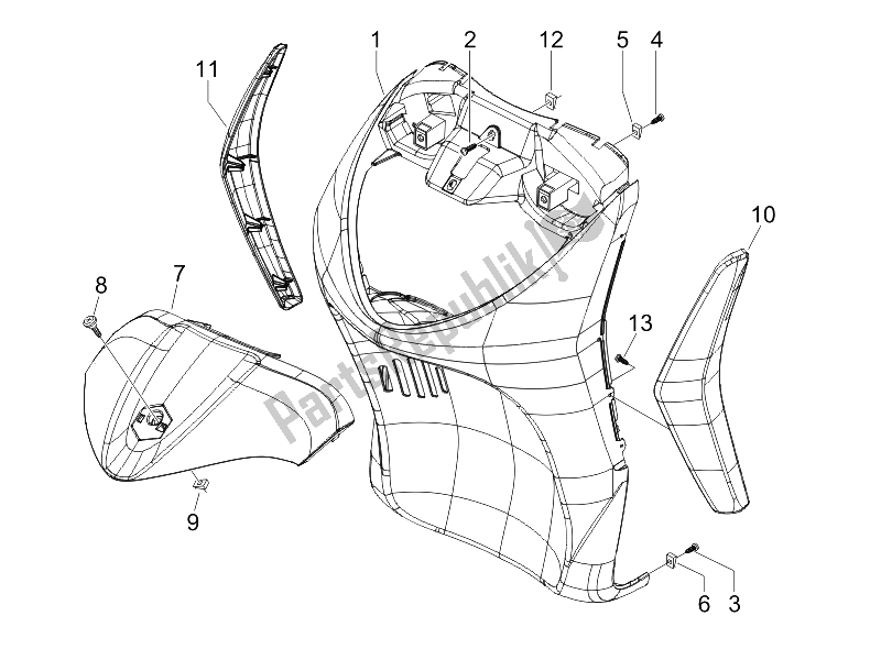 All parts for the Front Shield of the Piaggio Liberty 125 4T Sport UK 2006