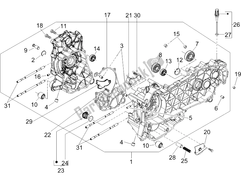 All parts for the Crankcase of the Piaggio FLY 150 4T 2006