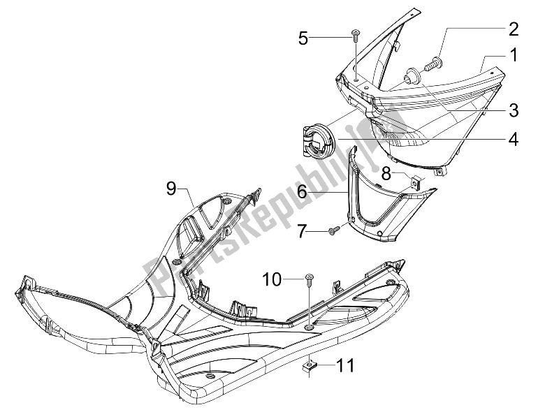 All parts for the Central Cover - Footrests of the Piaggio FLY 150 4T E3 2008