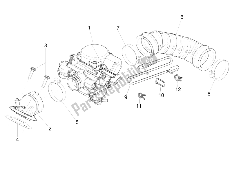 All parts for the Carburettor, Assembly - Union Pipe of the Piaggio Liberty 125 4T Delivery E3 2009