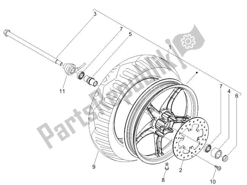 All parts for the Front Wheel of the Piaggio Liberty 125 4T Sport UK 2006