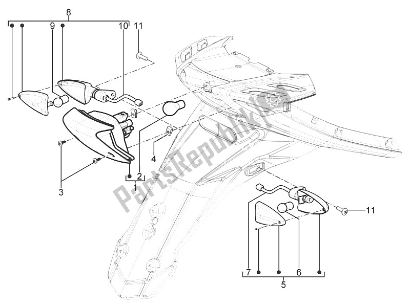 Todas las partes para Faros Traseros - Luces Intermitentes de Piaggio Typhoon 50 2T E3 CH 2011