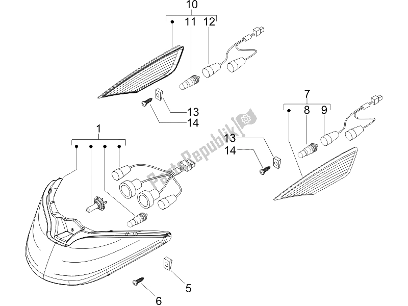 Toutes les pièces pour le Phares Avant - Clignotants du Piaggio X8 250 IE UK 2005