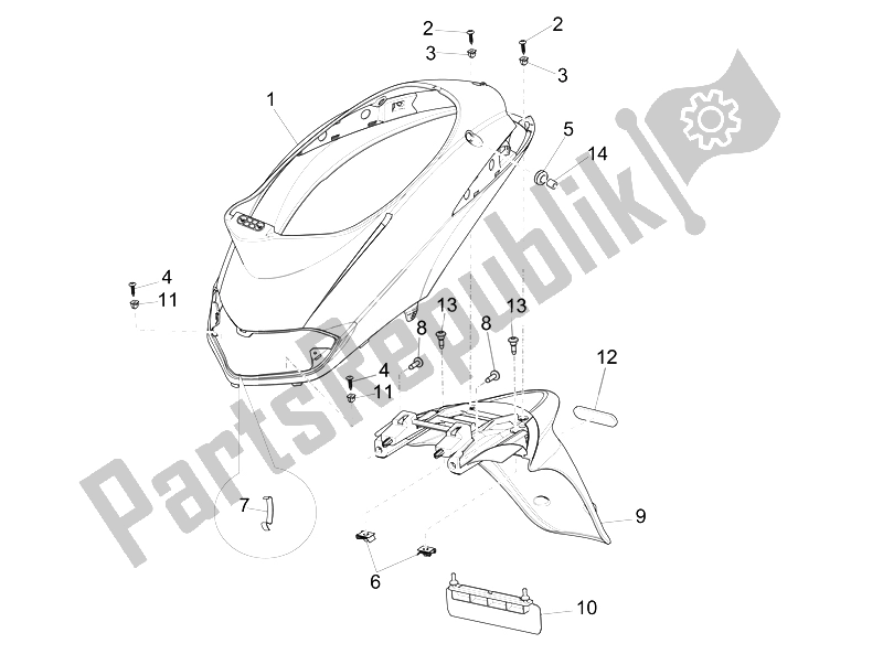 Todas las partes para Cubierta Trasera - Protector Contra Salpicaduras de Piaggio Liberty 125 4T 3V IE E3 Vietnam 2014