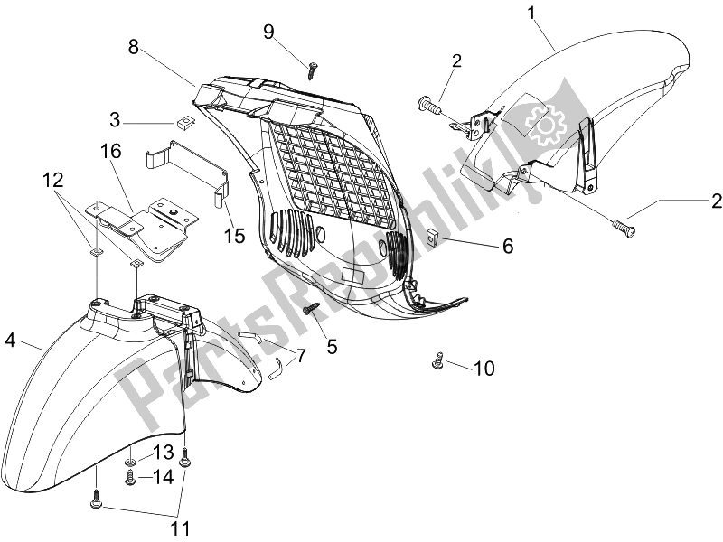 All parts for the Wheel Huosing - Mudguard of the Piaggio Beverly 125 Sport E3 2007